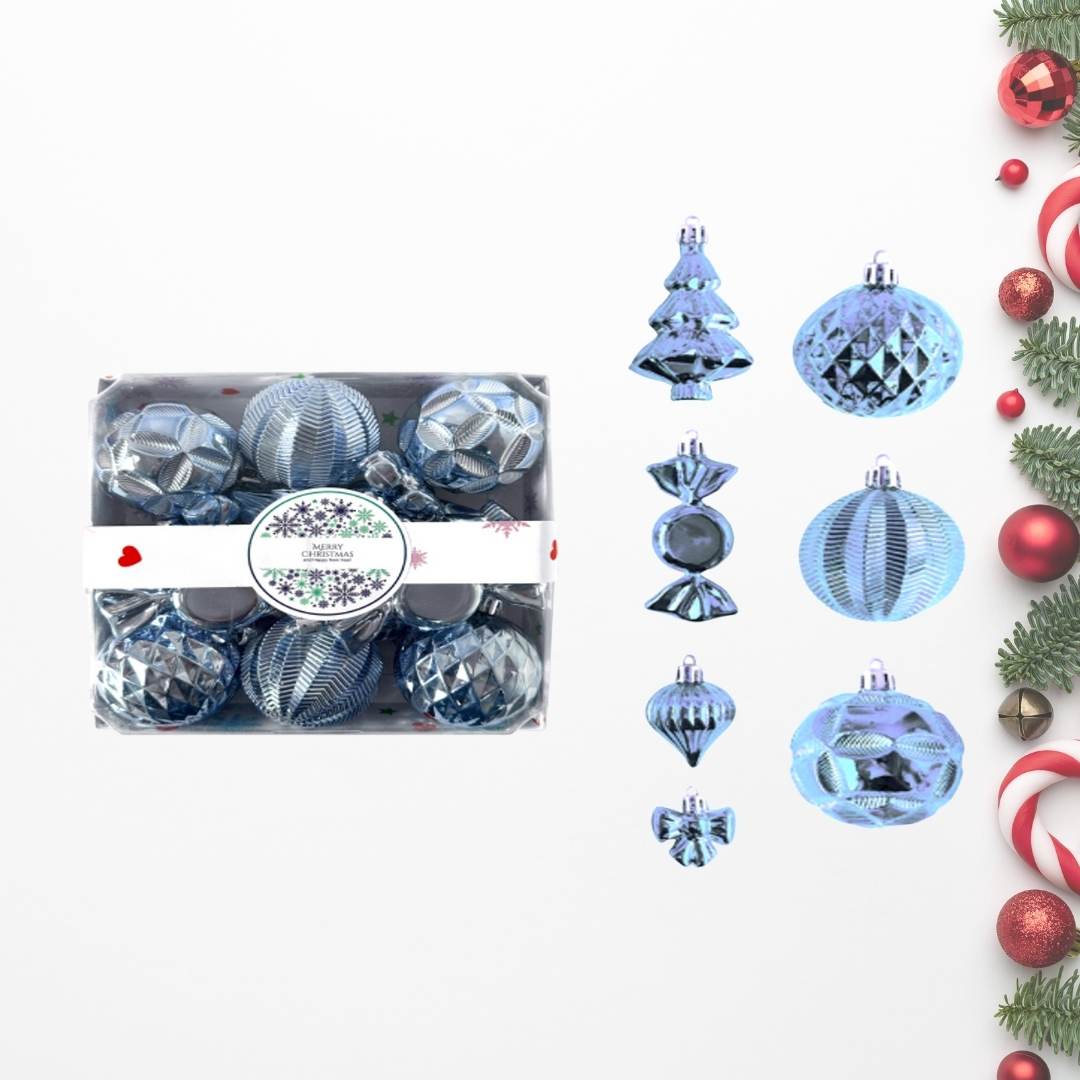 18pcs Set Blue Christmas Hanging Baubles Ornament (D50)