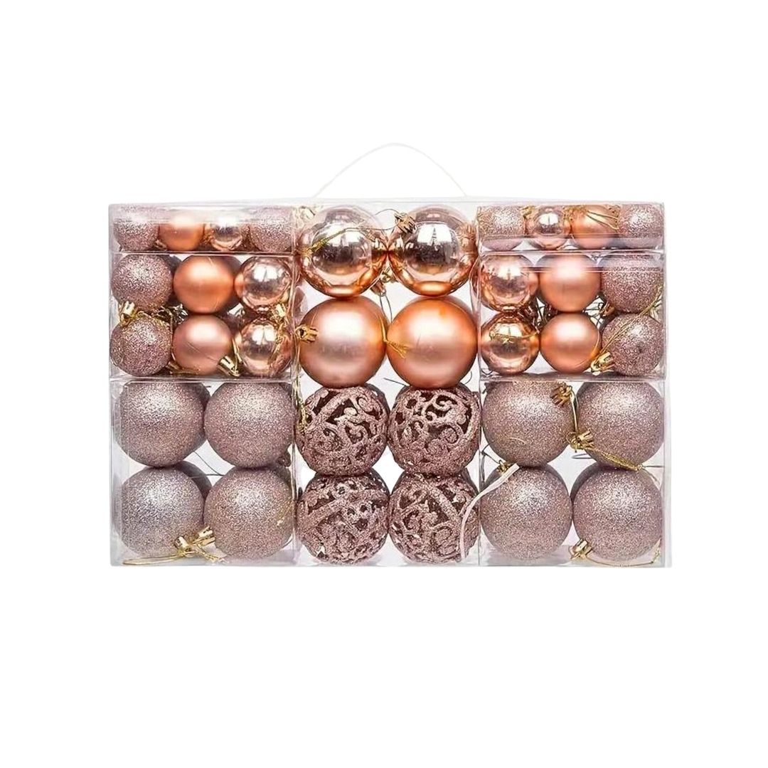 100pcs Set Rose Gold Christmas Hanging Baubles Ornament