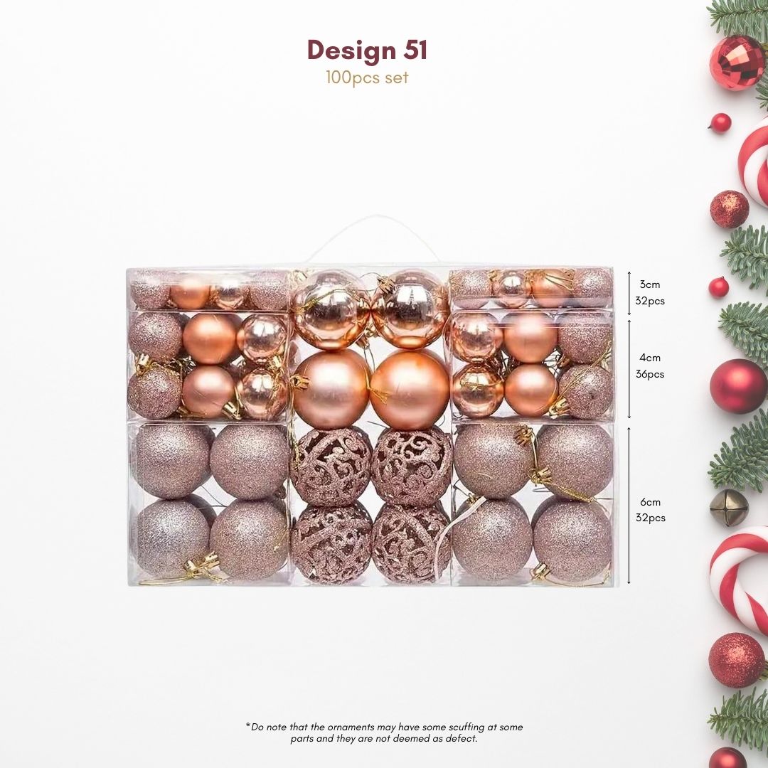 100pcs Set Rose Gold Christmas Hanging Baubles Ornament