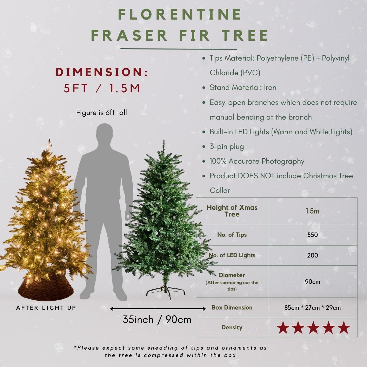 Florentine Fraser Fir Faux Built-in LED Lights Christmas Tree-Speckled Space