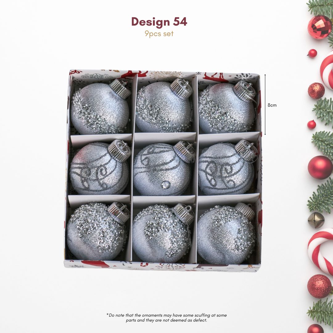 9pcs Set 8cm Silver Christmas Hanging Baubles Ornament (D54)-Speckled Space