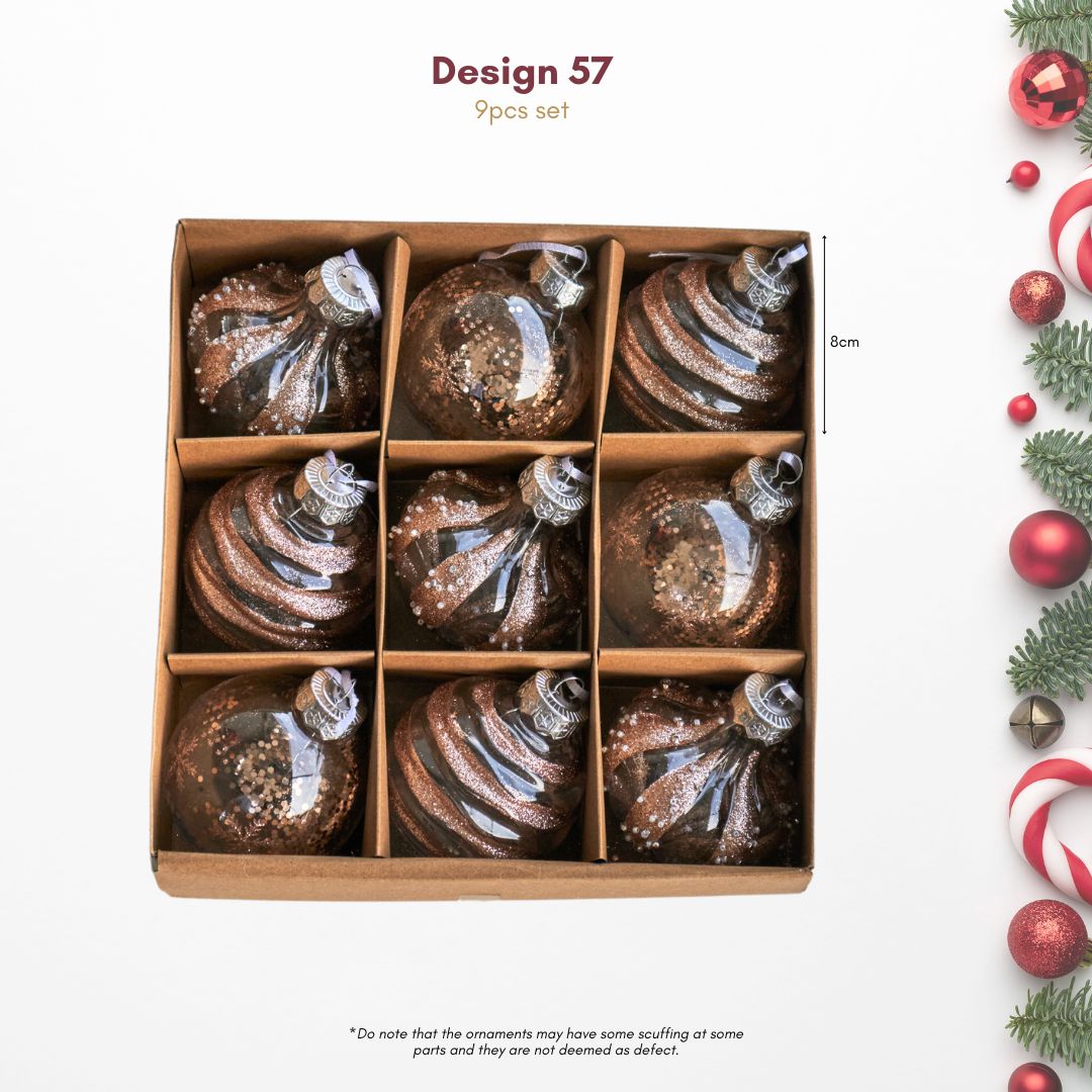 9pcs Set 8cm Rose Gold Christmas Hanging Baubles Ornament