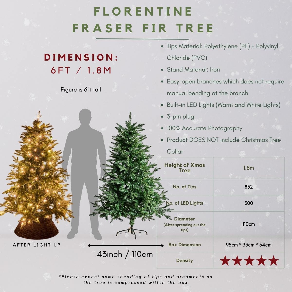 Florentine Fraser Fir Faux Built-in LED Lights Christmas Tree-Speckled Space