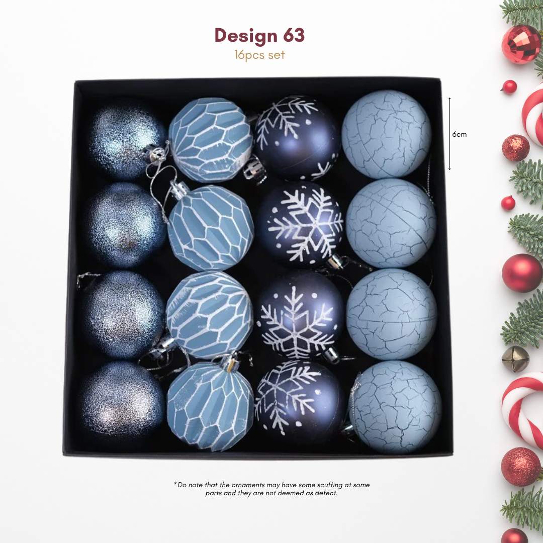 16pcs Set Blue Christmas Hanging Baubles Ornament (D63)-Speckled Space