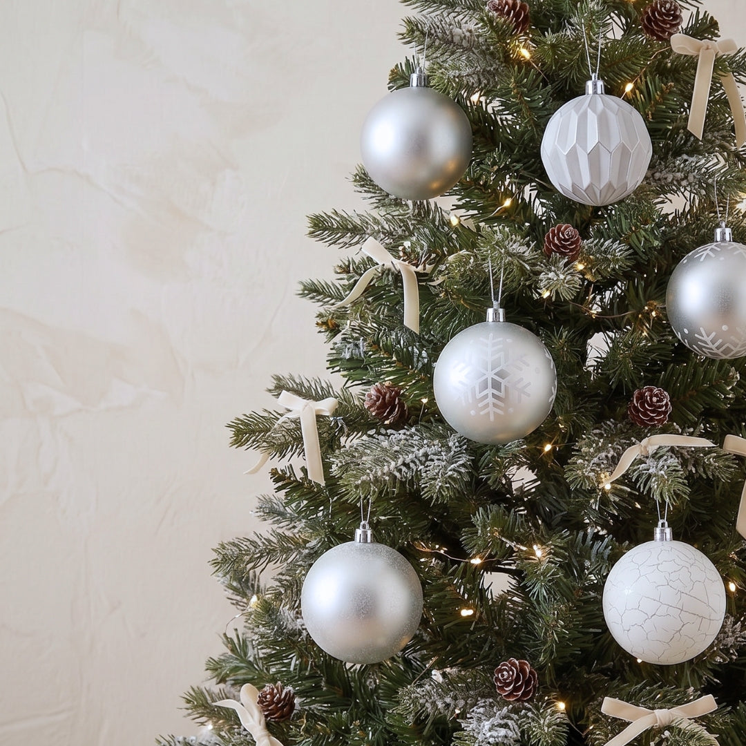 16pcs Set White Silver Christmas Hanging Baubles Ornament (D62)