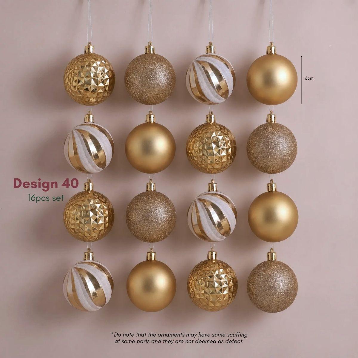 Gold White 6cm 16pcs Set Christmas Baubles for Real & Artificial Christmas Tree Singapore