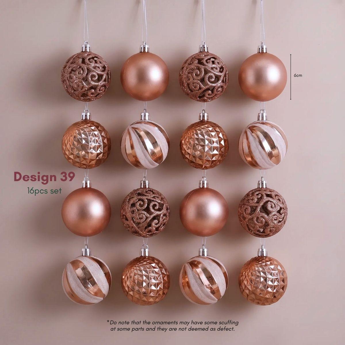 Rose Gold 16pcs 6cm Christmas Baubles for Real & Artificial Christmas Tree in Singapore