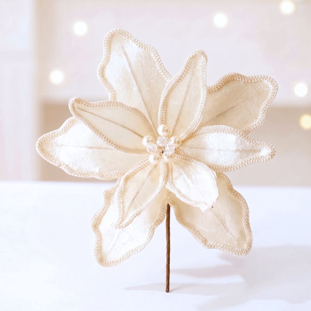 White Stitch Beads Poinsettia Flower