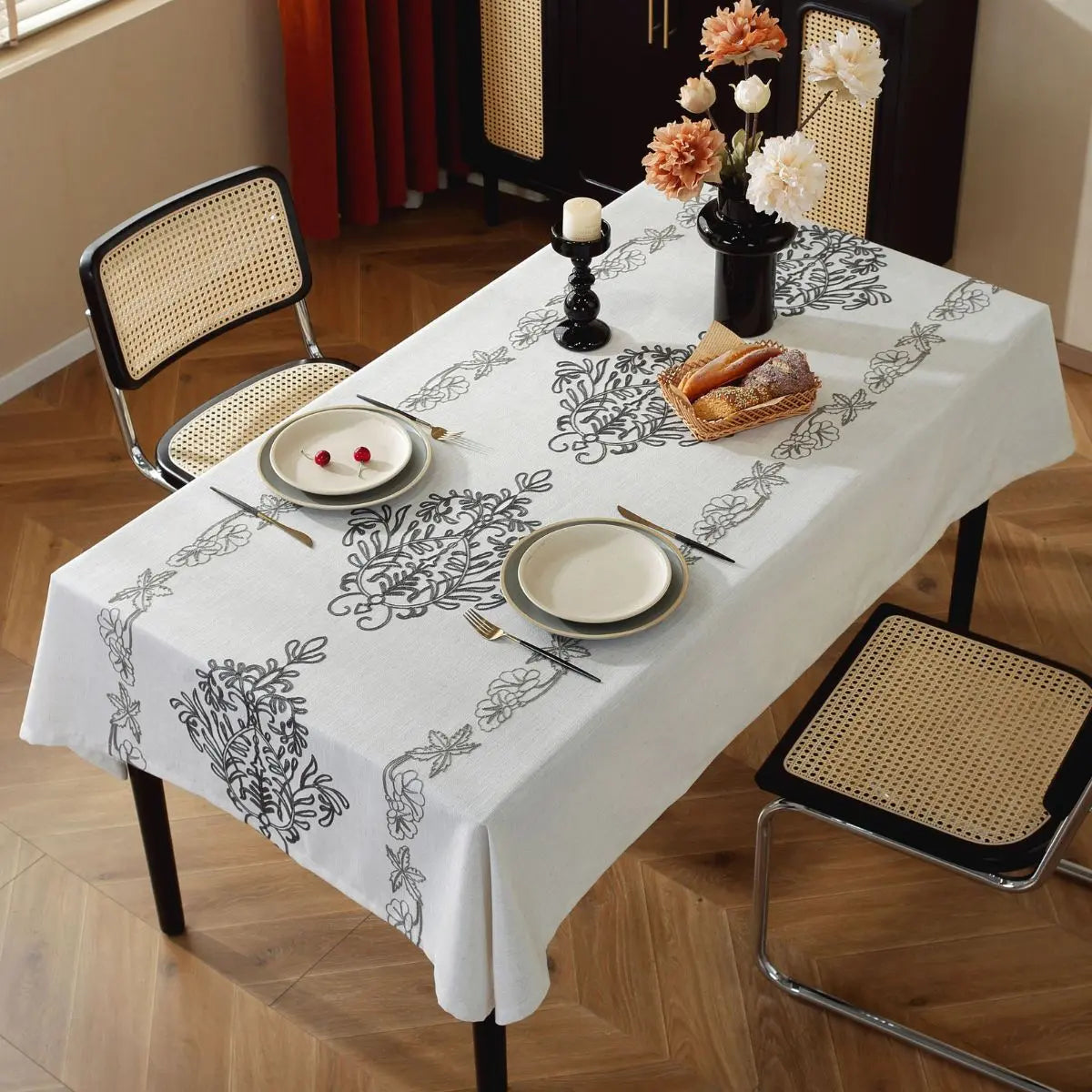 Natalio Grey Floral Table Cloth My Store