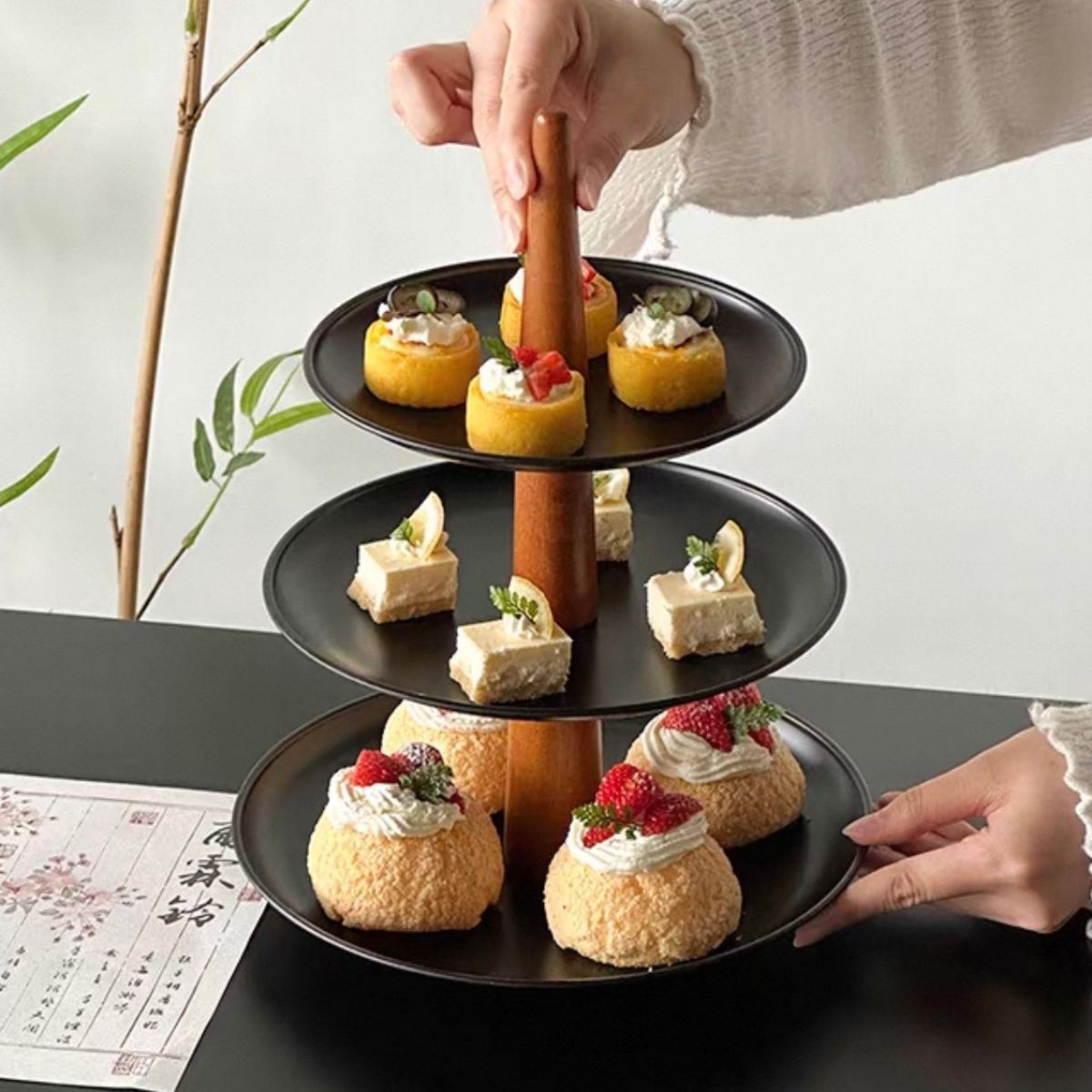 Brintel Black Stainless Steel 3 Tier Dessert Tray Stand