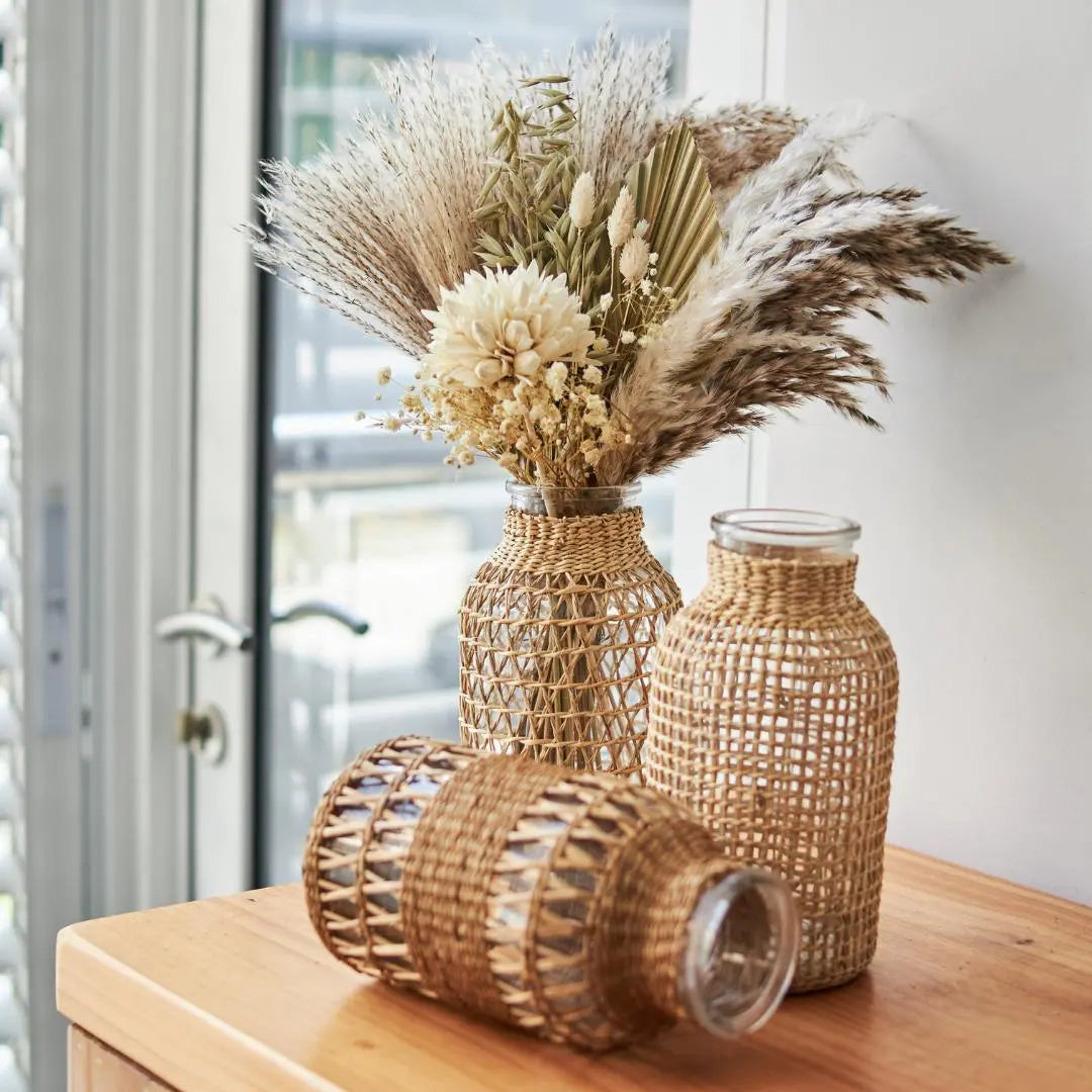 Woveria Cane Glass Vase-Speckled Space