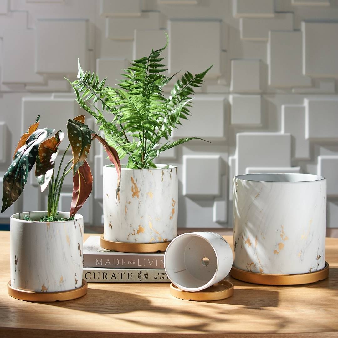 Miygan Marble Gold Ceramic Flower Pot