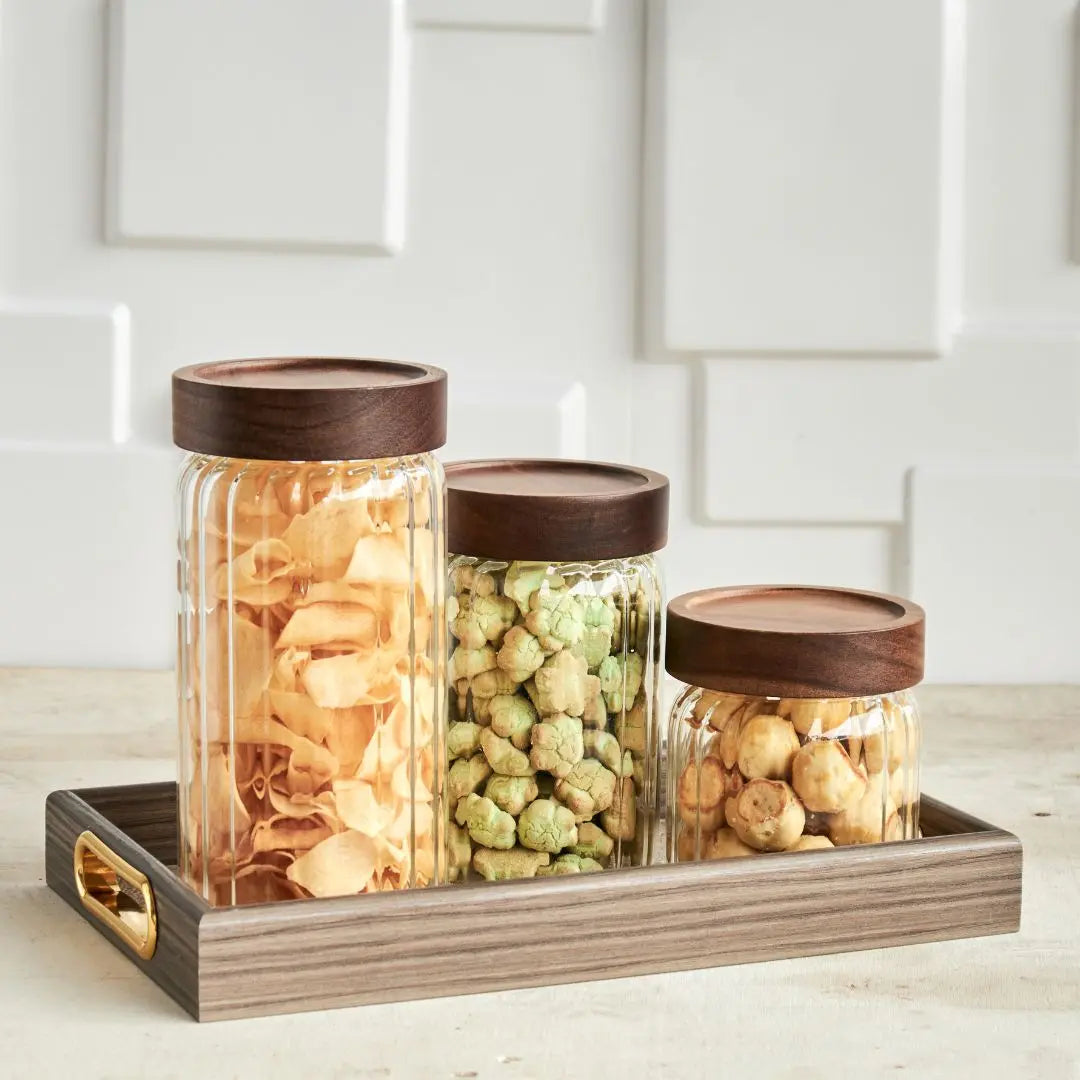 Harper Acacia Wood Glass Canister-Speckled Space