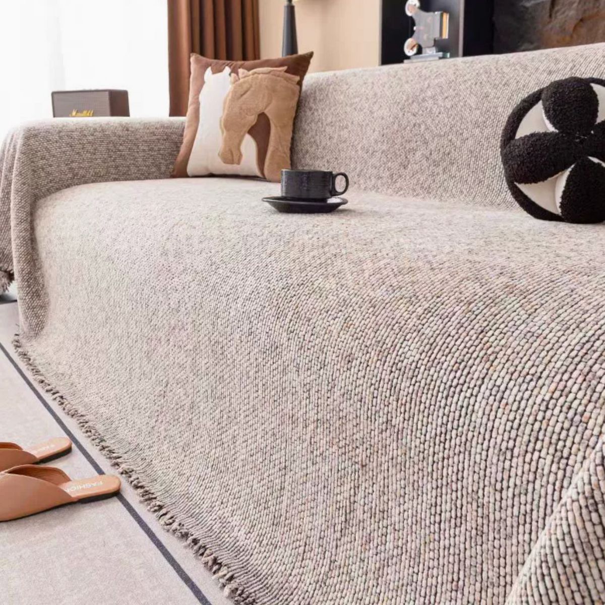 Lamonia Khaki Sofa Throw Cover