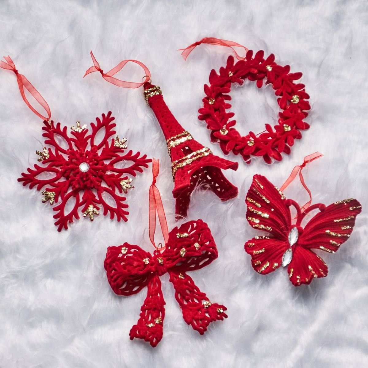 Christmas Burgundy Velvet Hanging Ornmanets-Speckled Space