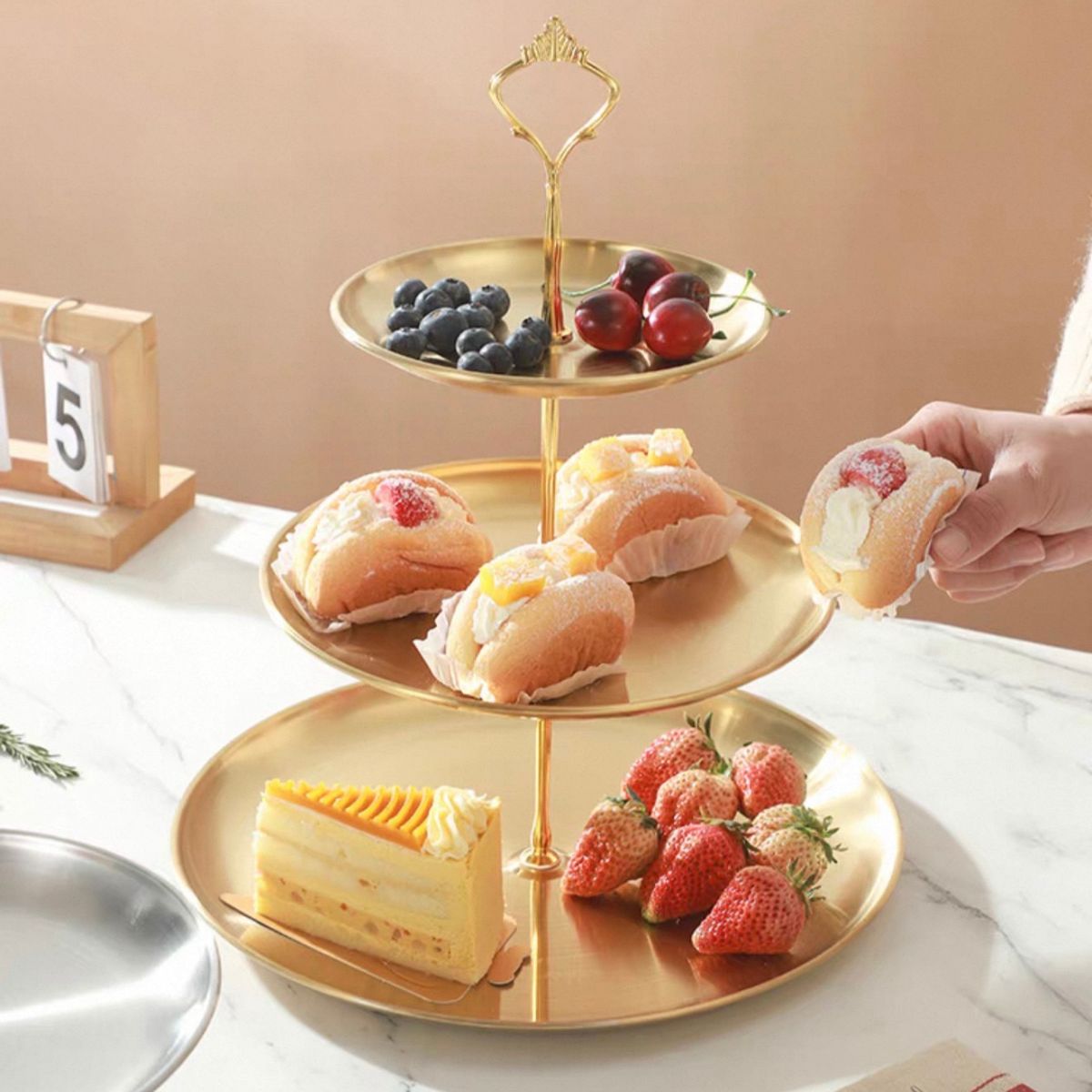 Glina Gold Stainless Steel 3 Tier Dessert Tray Stand