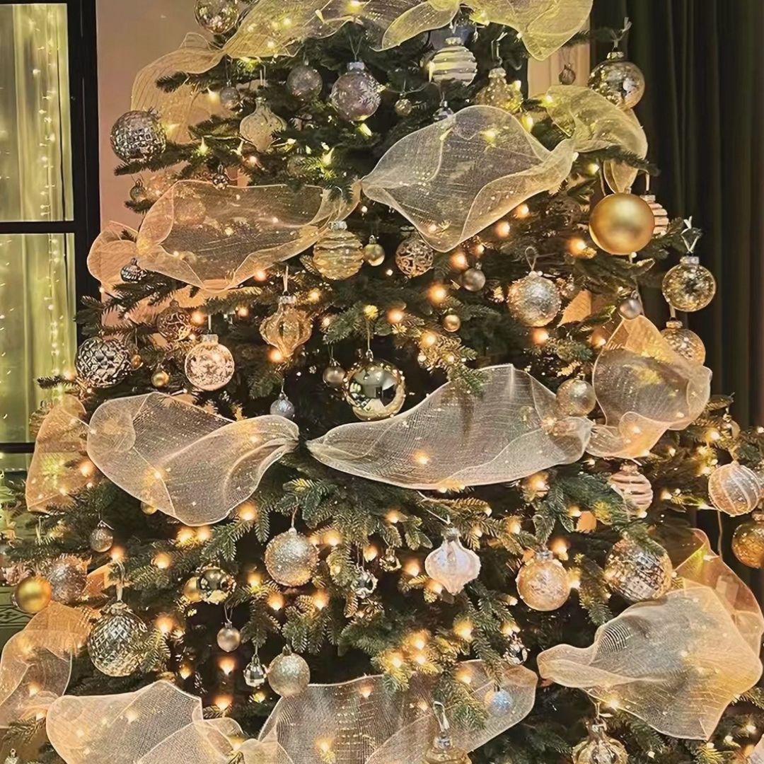 Ethereal White & Gold Woven Tree Mesh Garland