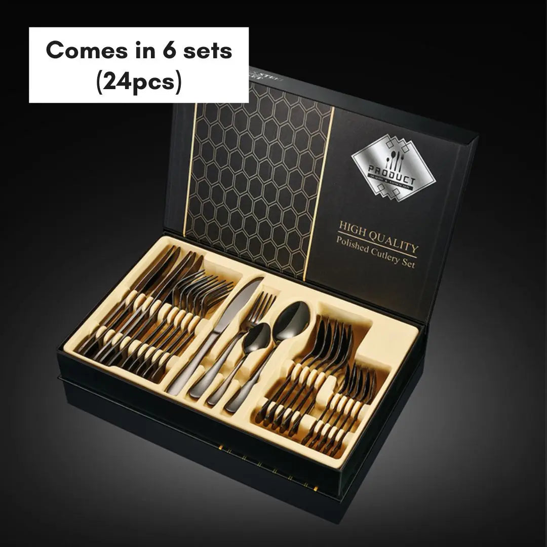 24pcs Stainless Steel Metallic Cutlery Set-Speckled Space