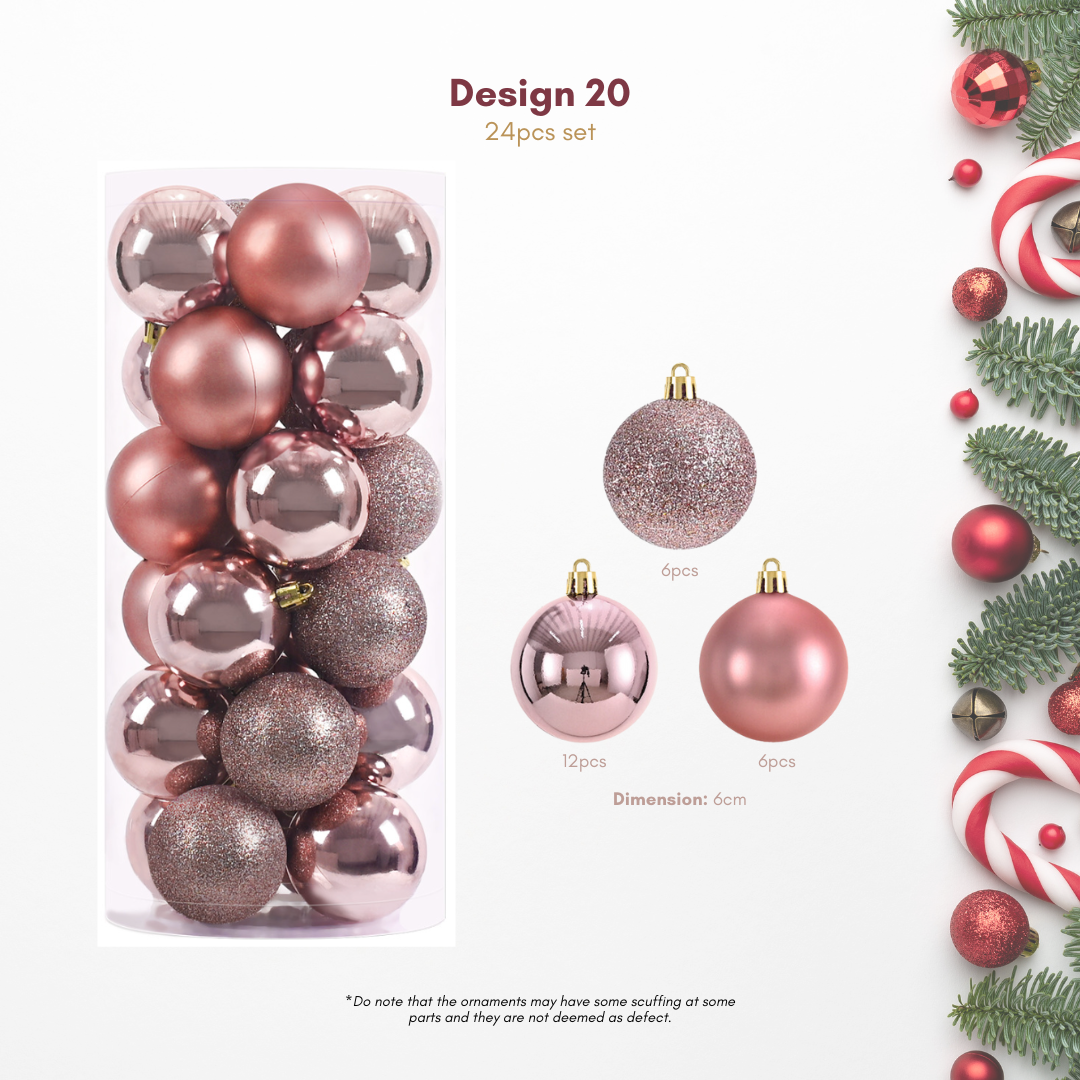 24pcs Set Rose Gold Christmas Tree Baubles Ornament