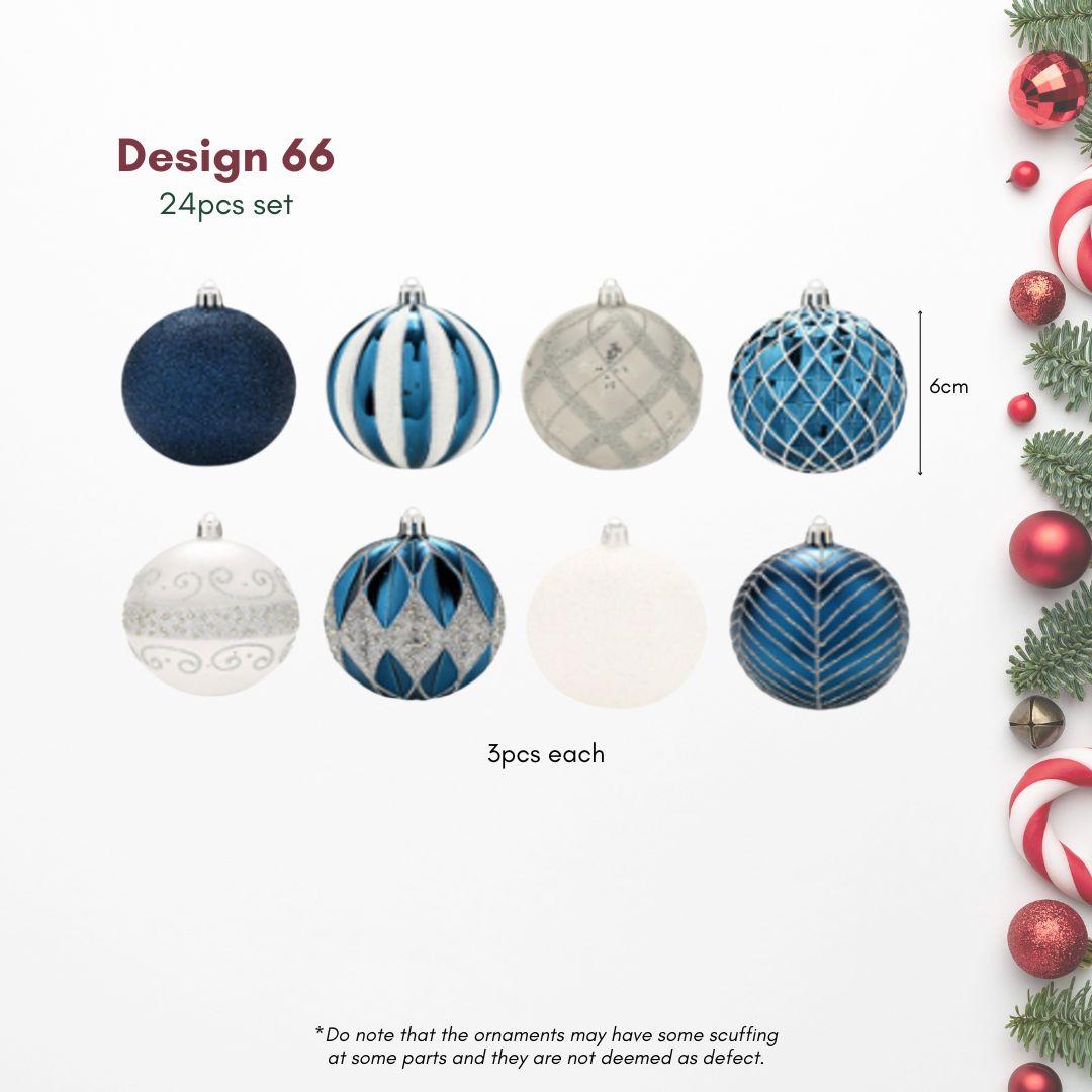 Blue White 6cm 24pcs Set Christmas Baubles for Real & Artificial Christmas Tree Singapore