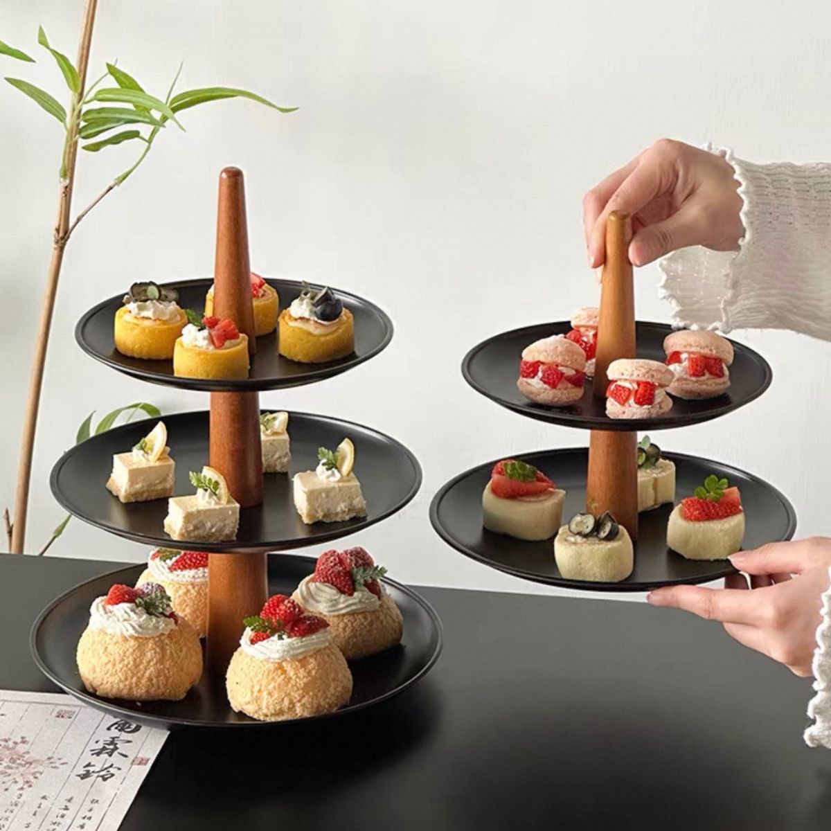 Brintel Black Stainless Steel 3 Tier Dessert Tray Stand