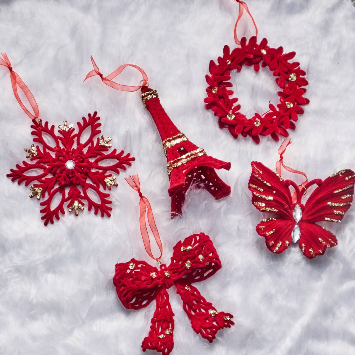 Christmas Burgundy Velvet Hanging Ornmanets-Speckled Space