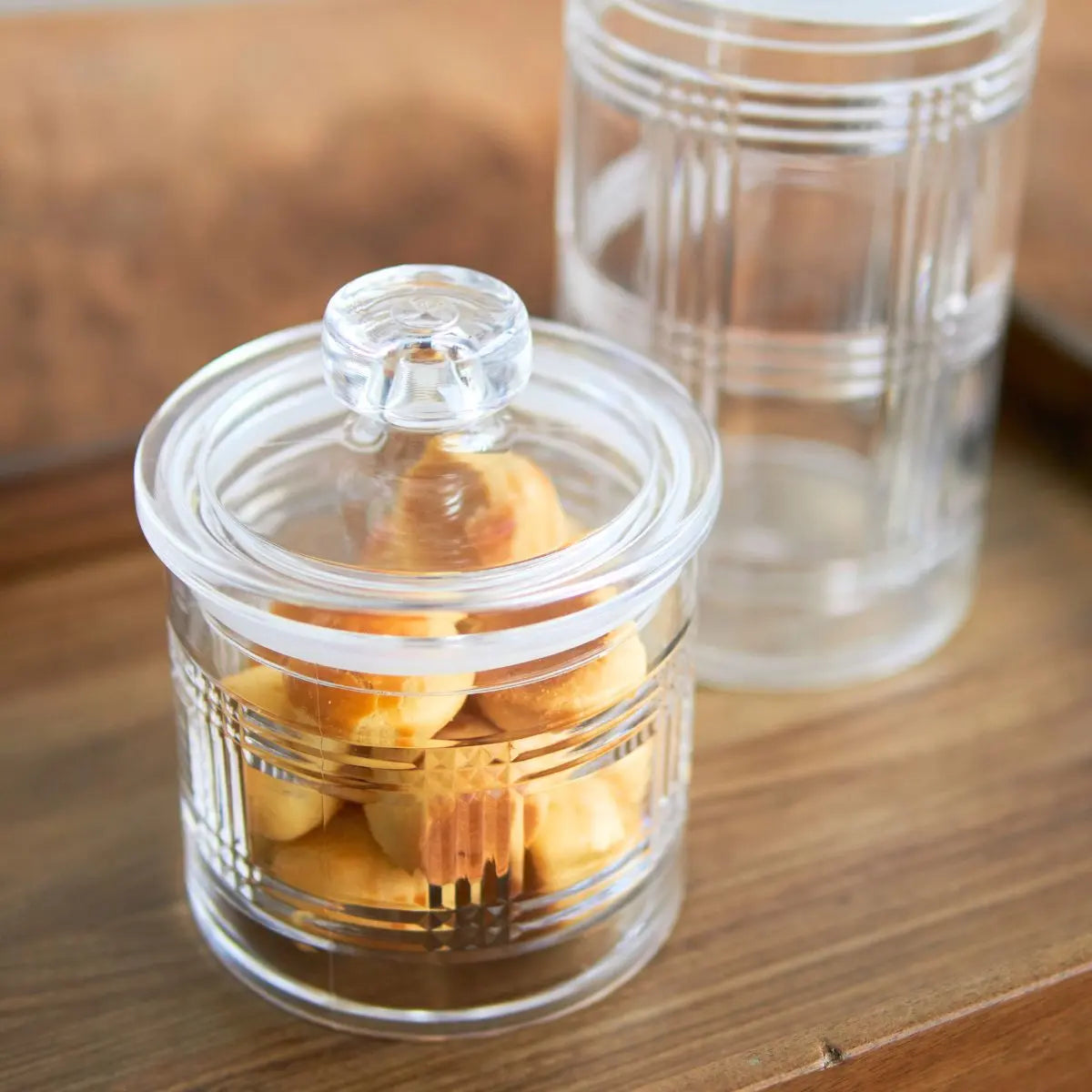 Speckled Space Ariel Air Tight Acrylic Canister with clear body and lid, ideal for storing kitchen essentials in a modern style.