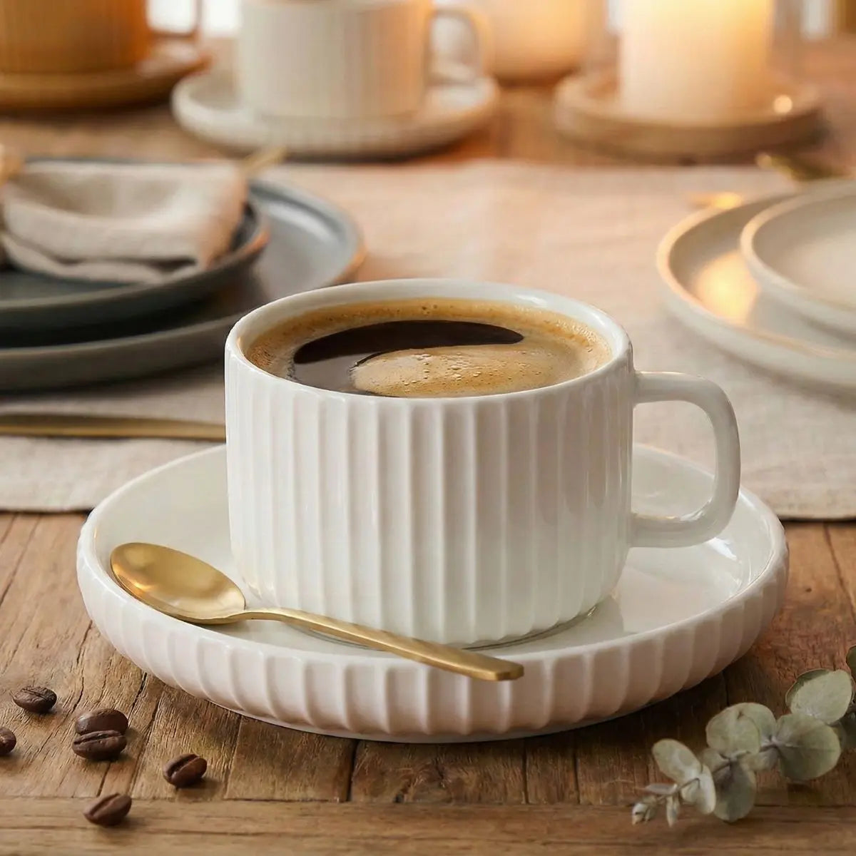 Lojern White Ceramic Teacup with Saucer My Store