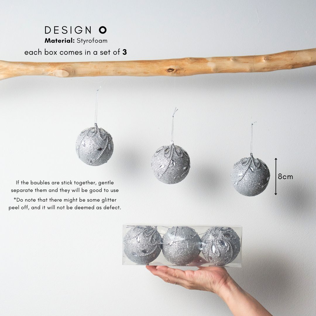Swish Silver 3pcs Christmas Hanging Baubles Ornament Design O