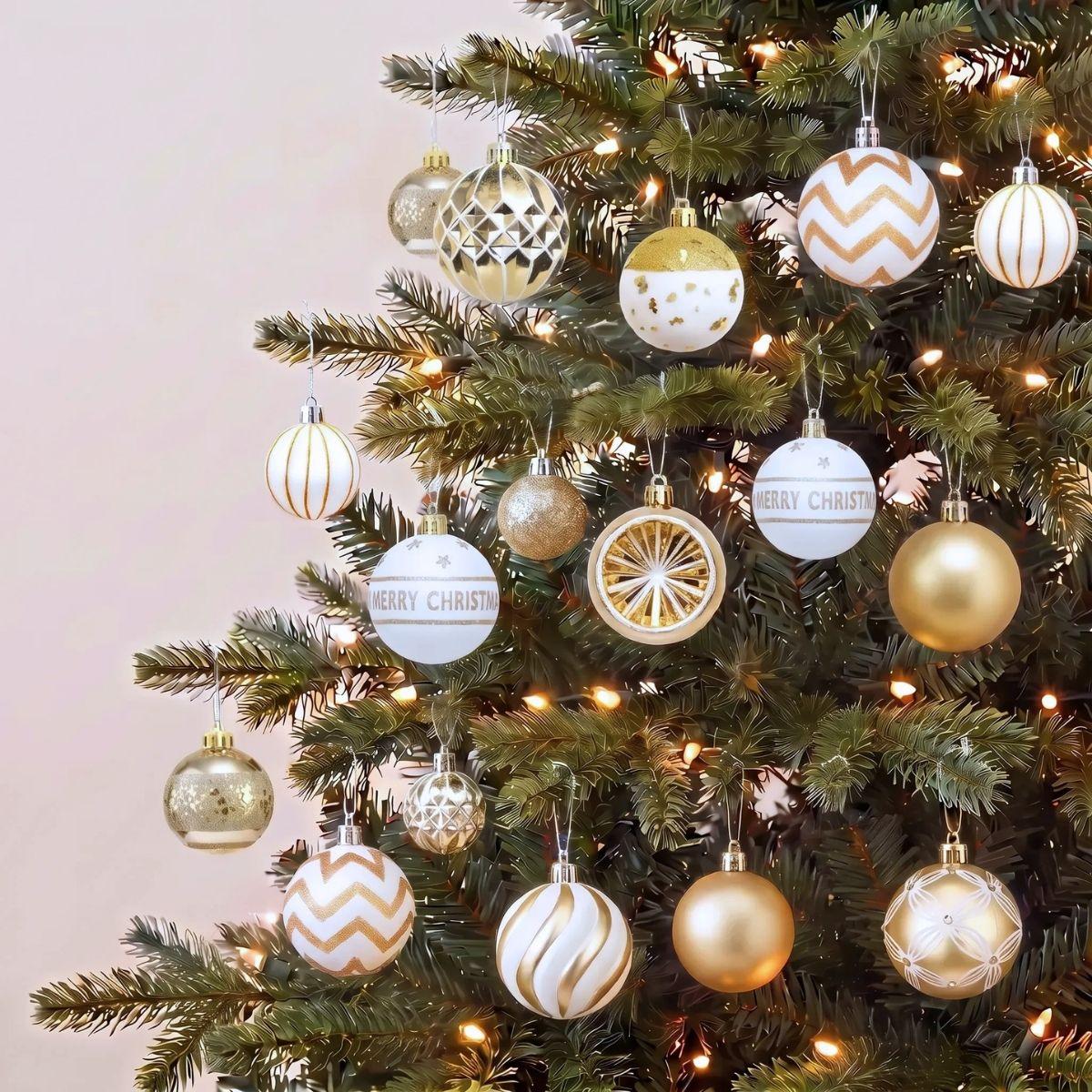 30pcs Gold and White Christmas Baubles for Christmas Tree in Singapore