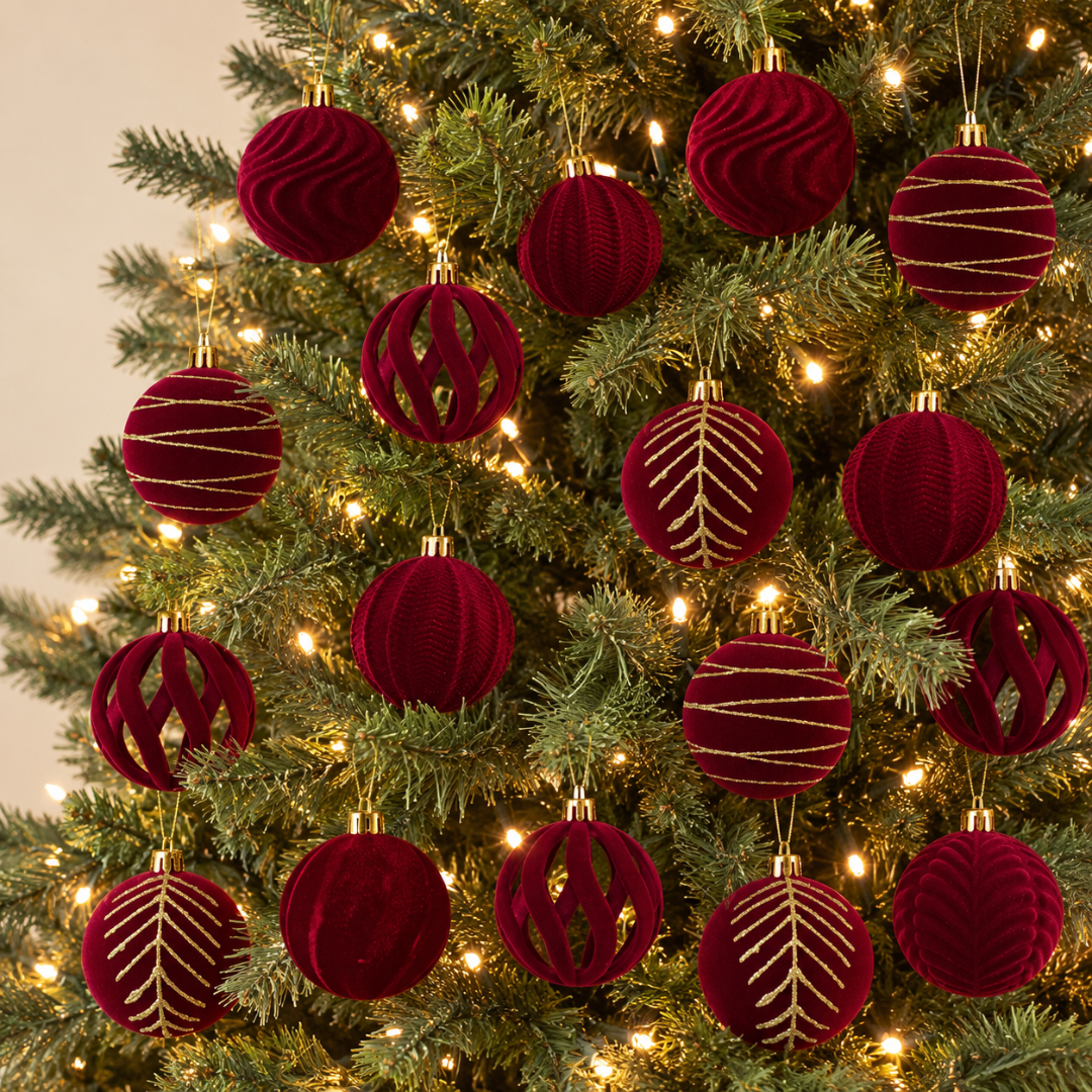 30pcs maroon velvet Christmas baubles ornament set