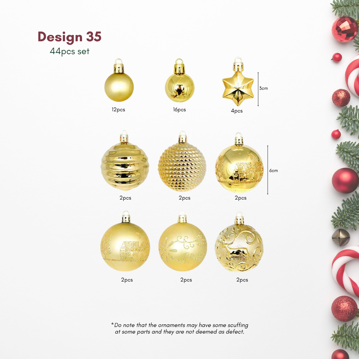 44pcs Christmas Baubles Mix Set for Real or Artificial Christmas Tree in Singapore