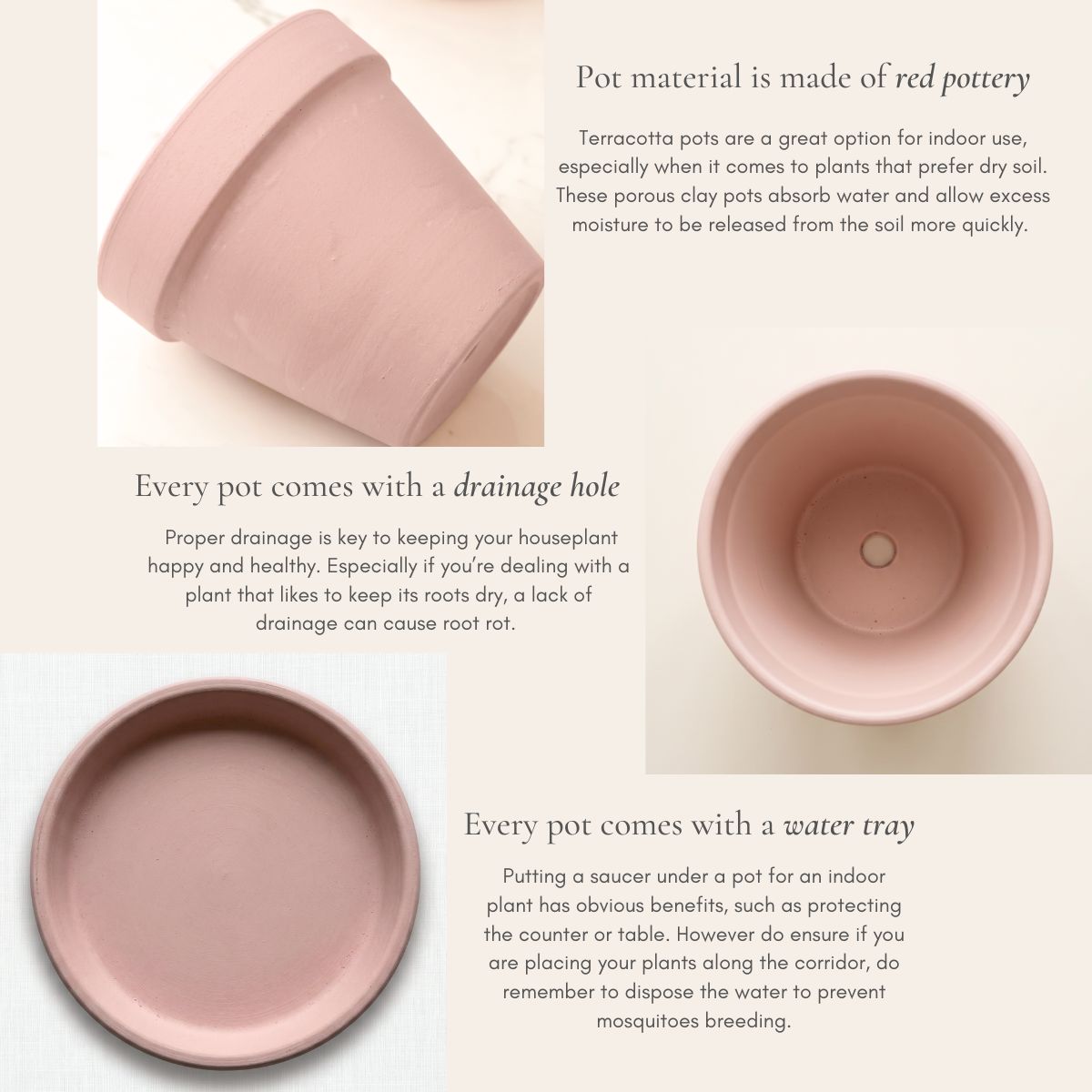 Blush Pink Terracotta Pottery Flower Pot