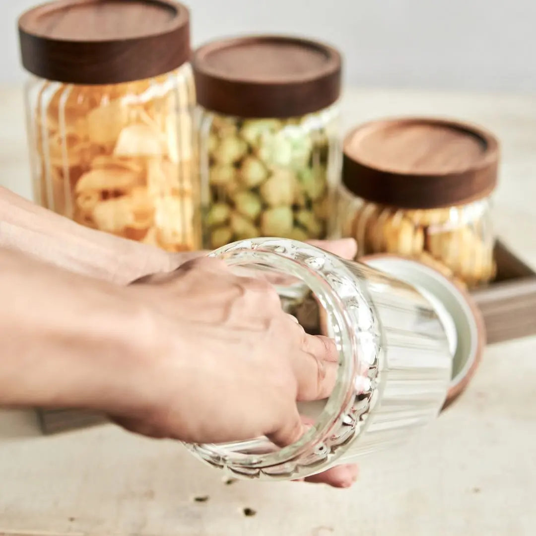Harper Acacia Wood Glass Canister-Speckled Space