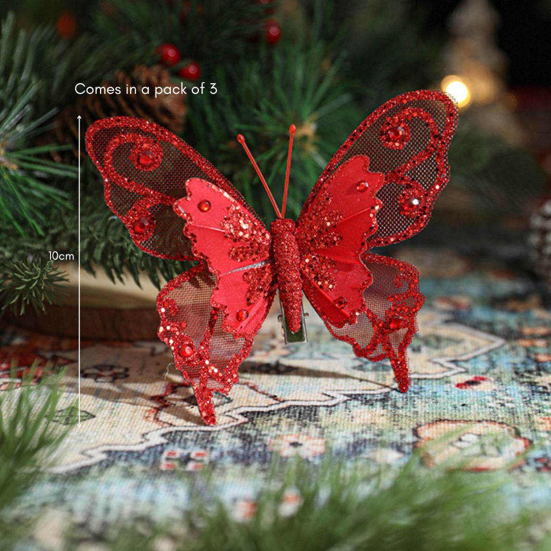 Red Butterfly Pin Christmas Ornament