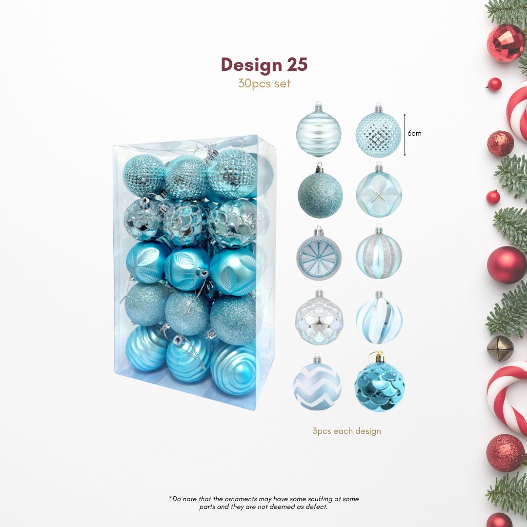 30pcs Set Blue Christmas Hanging Baubles Ornament