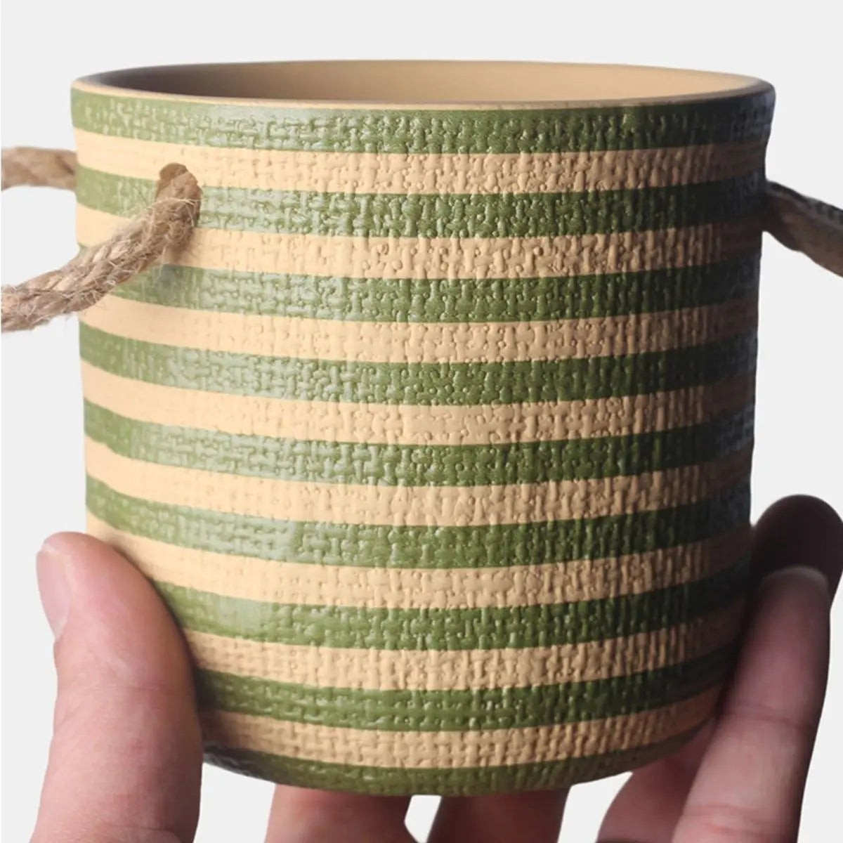 Wabi Sabi Indoor Plant Pot with Rope Handles and Matching Tray Speckled Space