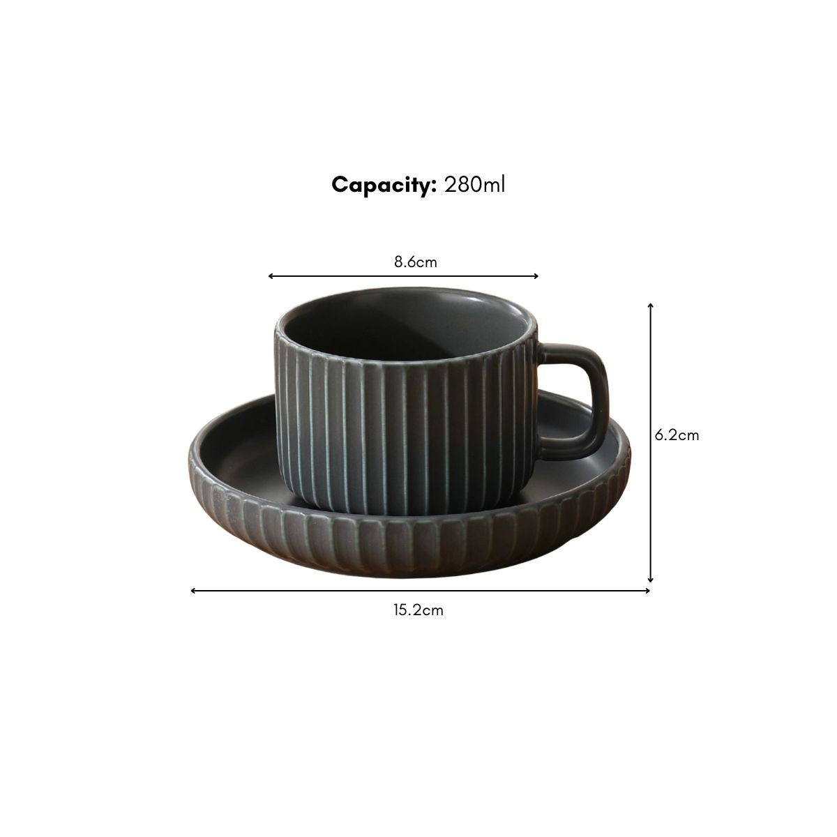 Lojern Dark Grey Ceramic Teacup with Saucer