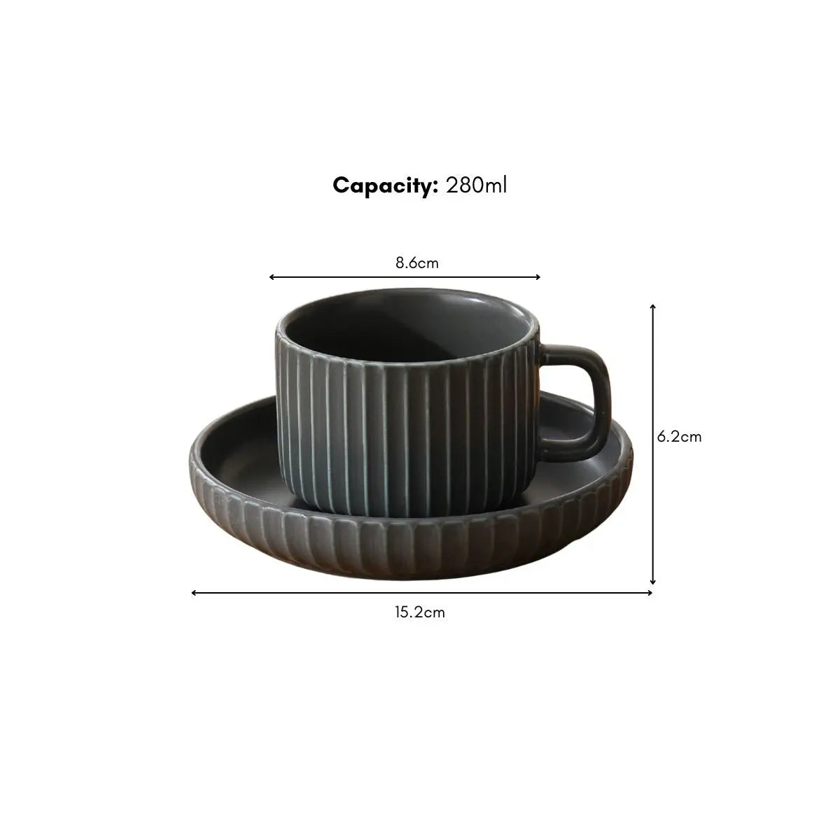 Lojern Dark Grey Ceramic Teacup with Saucer My Store