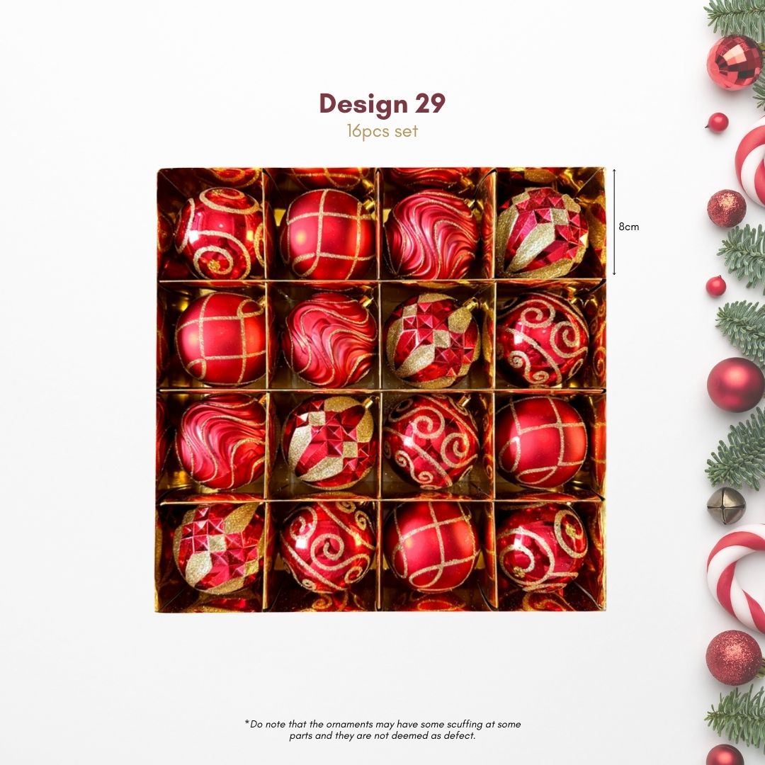 16pcs Set 8cm Red Gold Christmas Hanging Baubles Ornament