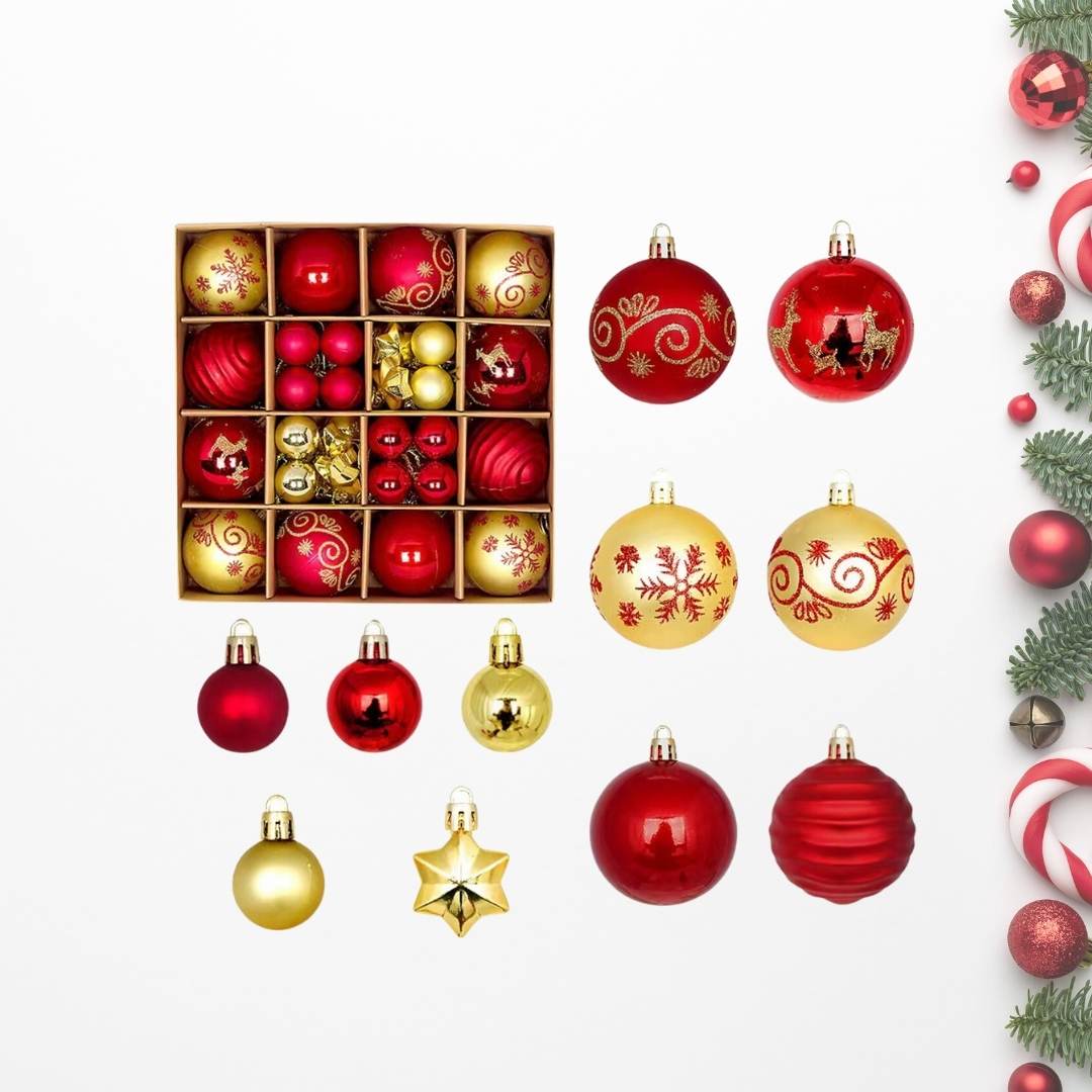 44pcs Set Red Gold Christmas Hanging Baubles Ornament (D31)