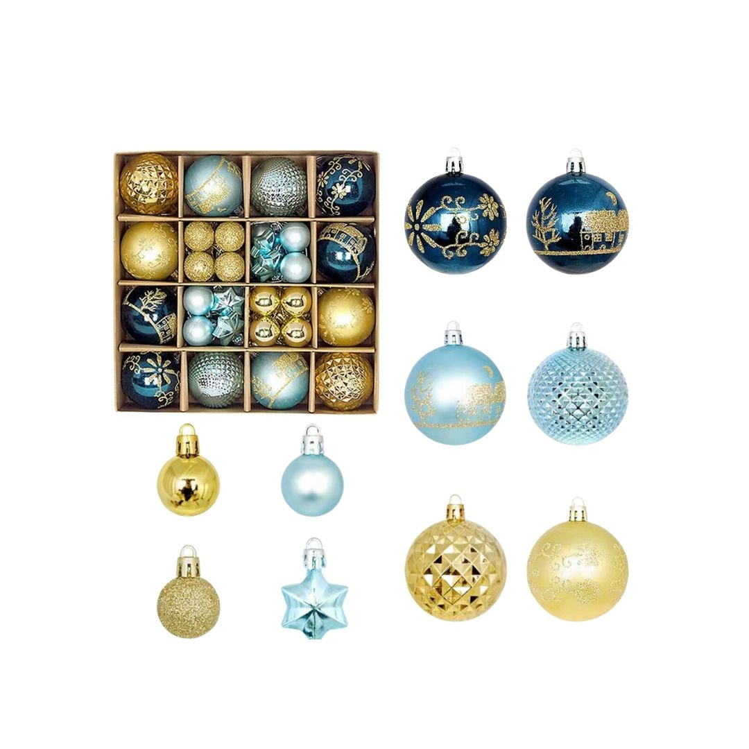 44pcs Set Blue Gold Christmas Hanging Baubles Ornament