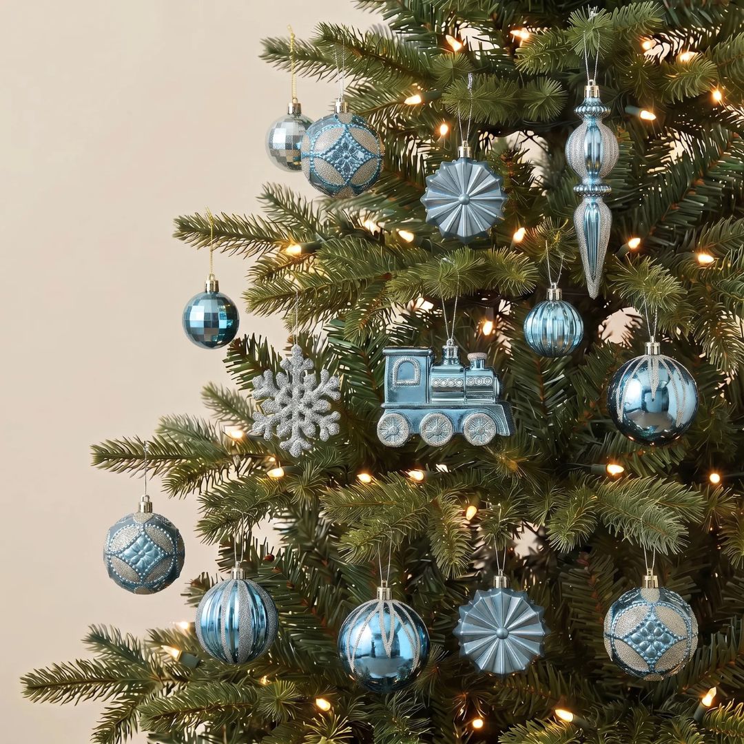 Turquoise Blue Christmas Hanging Baubles Ornament - 60pcs Set (D76)