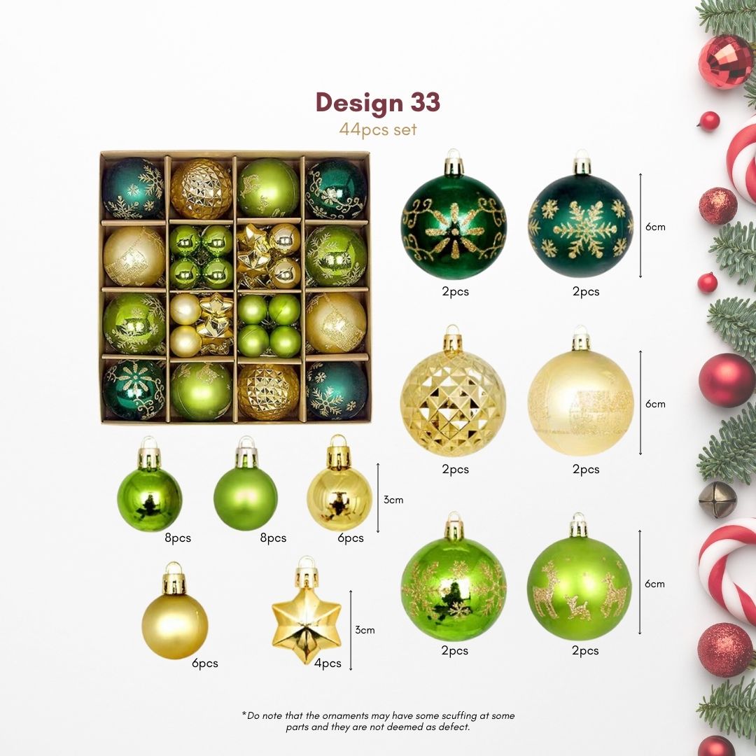 44pcs Set Green Gold Christmas Hanging Baubles Ornament