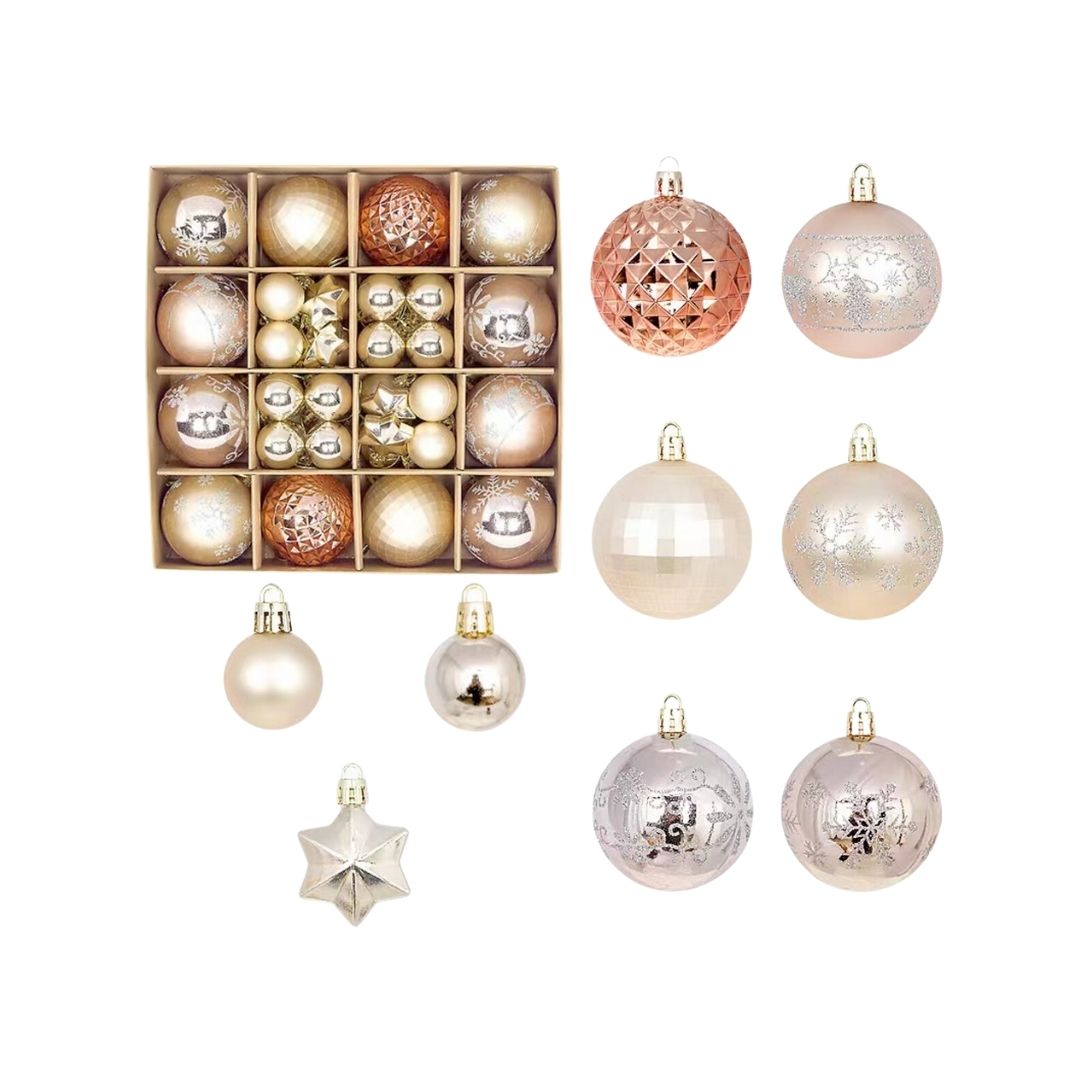 44pcs Set Champagne Gold Christmas Hanging Baubles Ornament