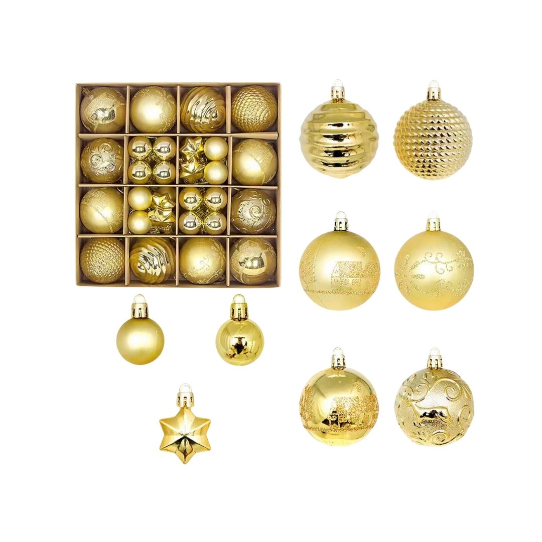 44pcs Set Gold Christmas Hanging Baubles Ornament