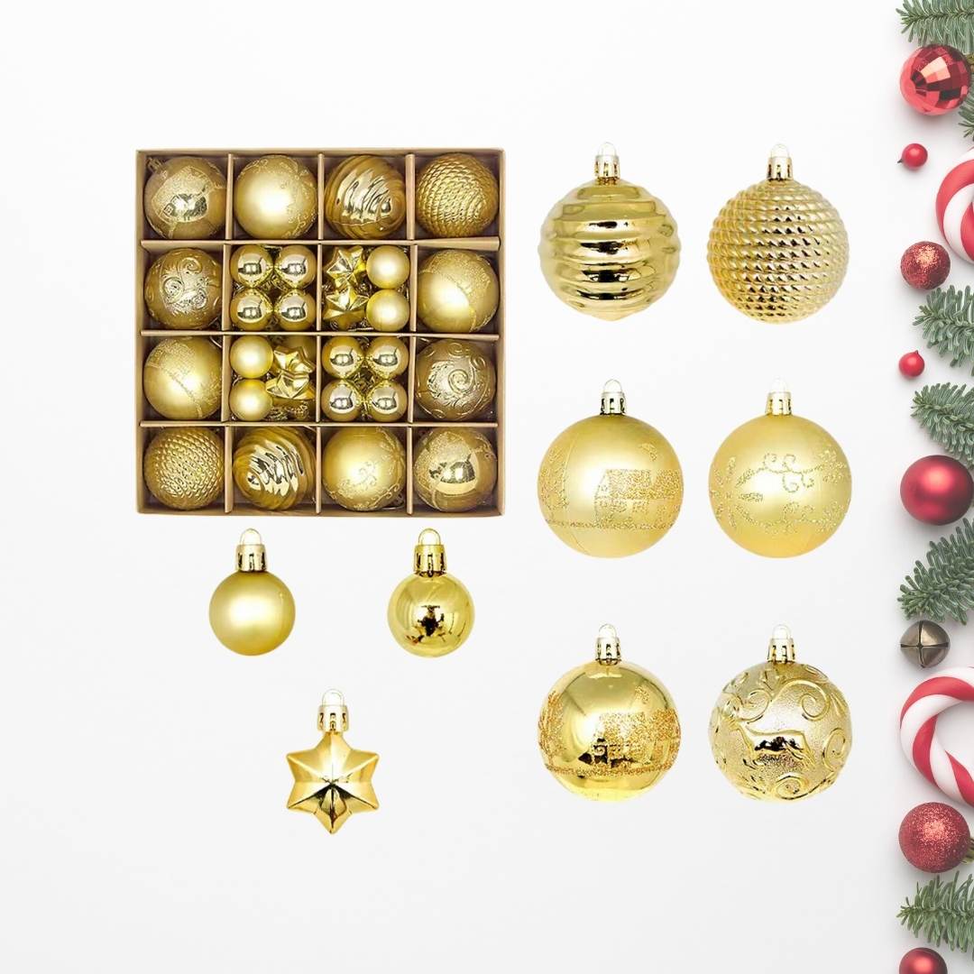 44pcs Set Gold Christmas Hanging Baubles Ornament (D35)