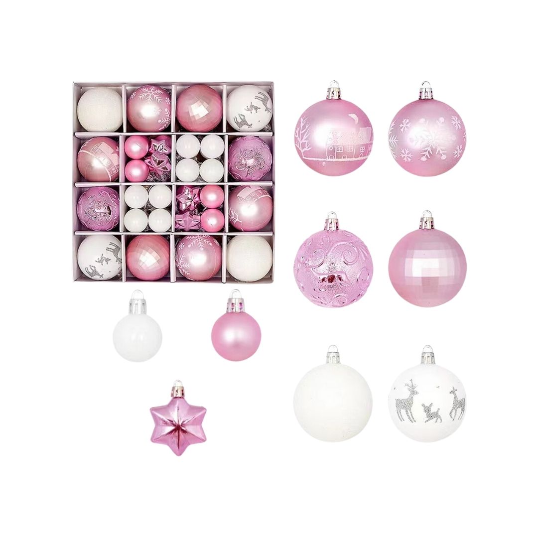 44pcs Set Pink White Christmas Hanging Baubles Ornament