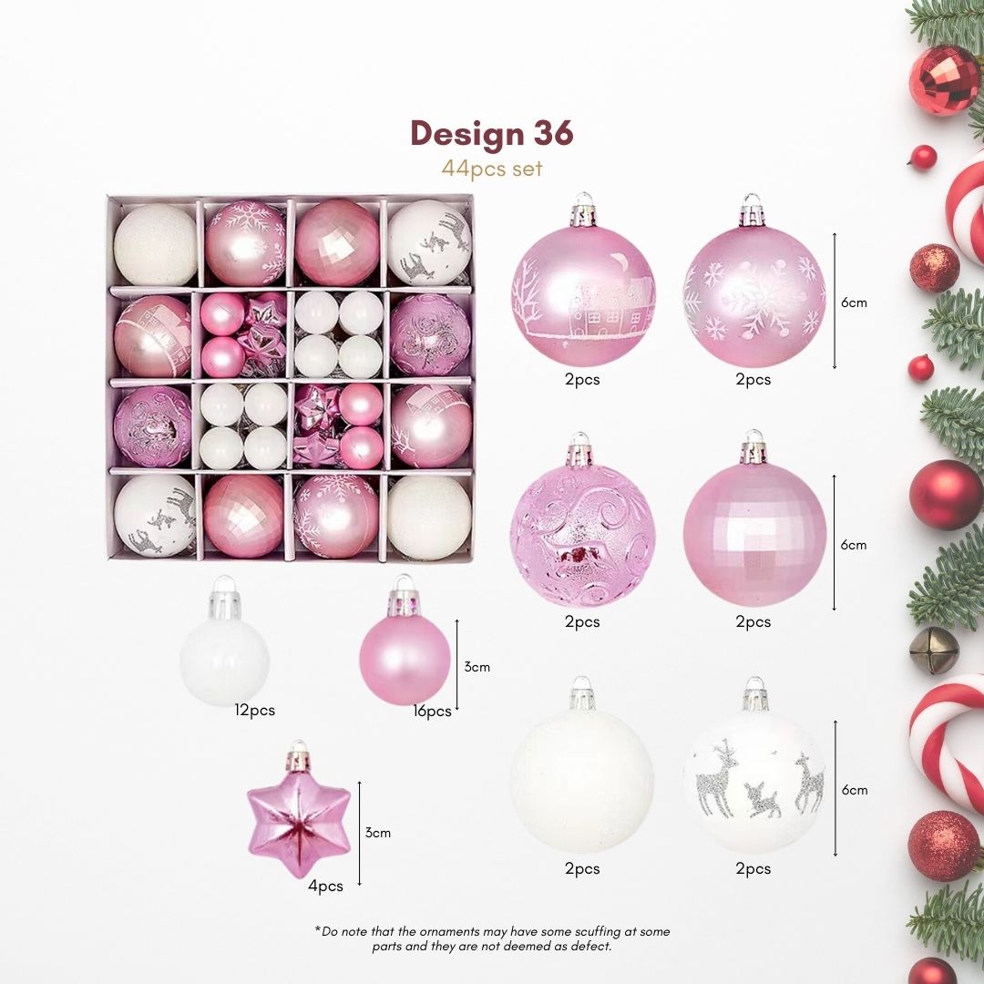 44pcs Set Pink White Christmas Hanging Baubles Ornament