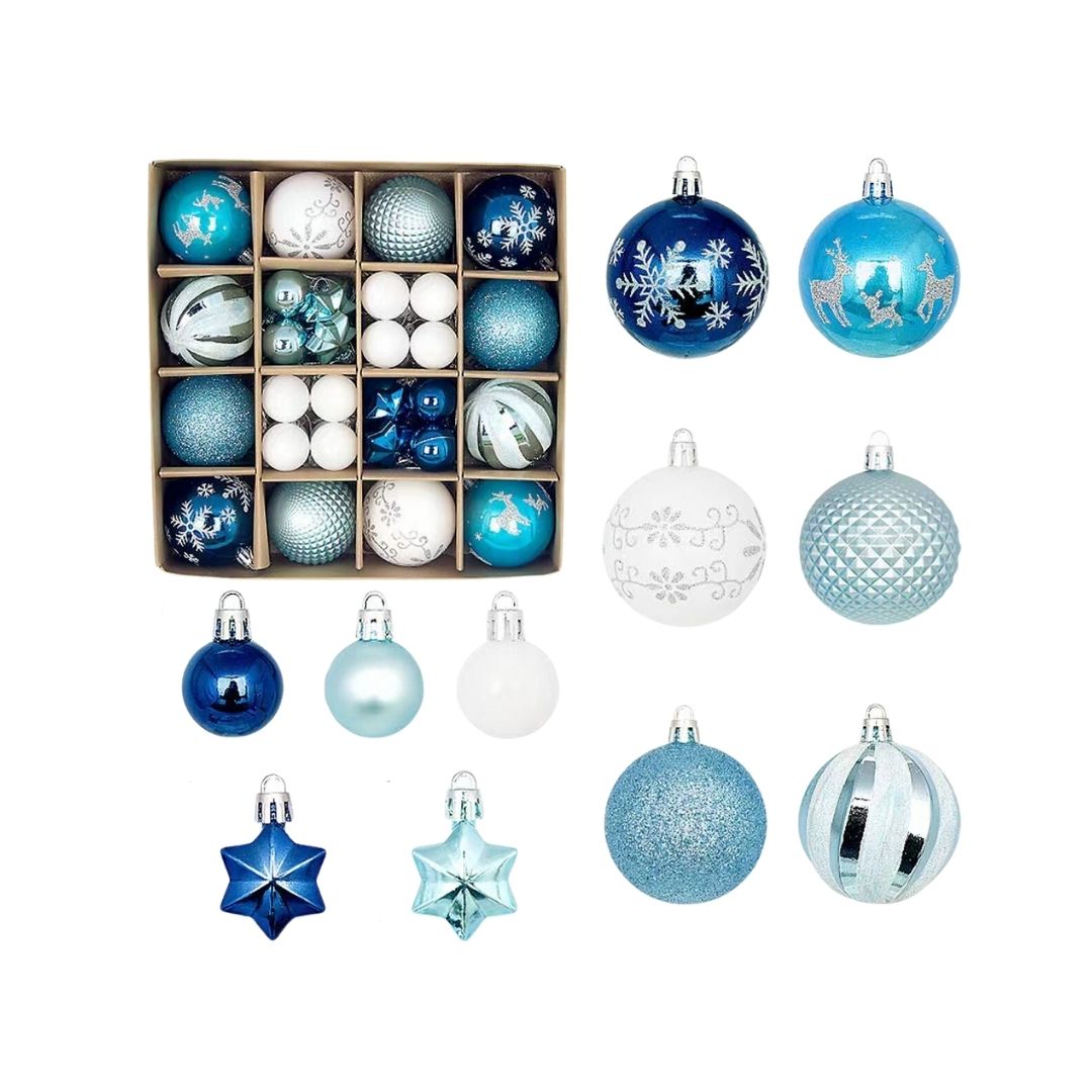 44pcs Set Blue White Christmas Hanging Baubles Ornament